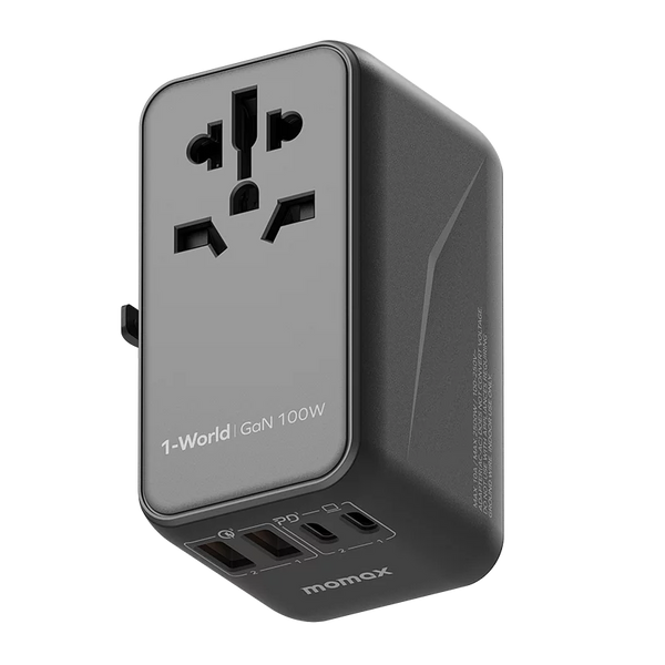 Momax 1-World 100W GaN 4-Port Travel Adapter-Gray