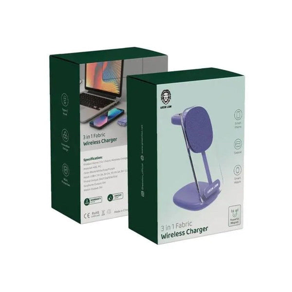 Green 3 in 1 Fabric Wireless Charger-Purple