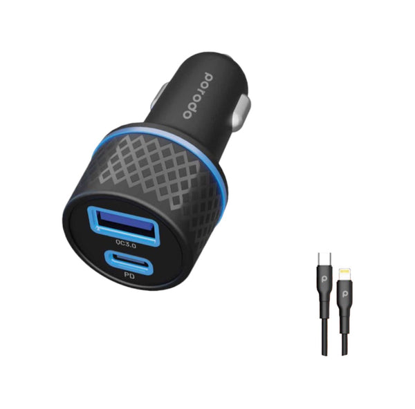 Porodo 44.5w Dual Output Car Charger USB-A QC 3.0